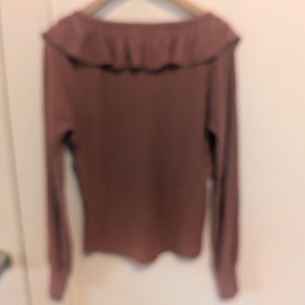 Nation LTD Burnt Orange Lalita Ruffled Neckline Long Sleeve Tee - Picture 8 of 12